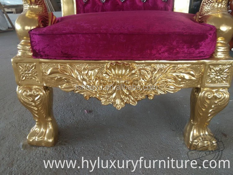 hotel furniture gold frame wood king queen throne chair red velvet king throne chairs